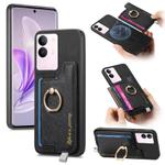 For vivo S17 / S17 Pro / V29 Pro 5G Retro Magsafe Cross Leather Ring Holder Card Bag Phone Case(Black)