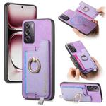 For OPPO Reno12 Pro Global Retro Magsafe Cross Leather Ring Holder Card Bag Phone Case(Purple)