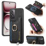 For OPPO Reno12 Pro Global Retro Magsafe Cross Leather Ring Holder Card Bag Phone Case(Black)