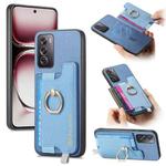 For OPPO Reno12 Global Retro Magsafe Cross Leather Ring Holder Card Bag Phone Case(Blue)