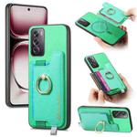 For OPPO Reno12 Global Retro Magsafe Cross Leather Ring Holder Card Bag Phone Case(Green)