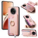 For OPPO A3 Pro Retro Magsafe Cross Leather Ring Holder Card Bag Phone Case(Pink)