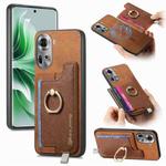 For OPPO Reno11 Global Retro Magsafe Cross Leather Ring Holder Card Bag Phone Case(Brown)