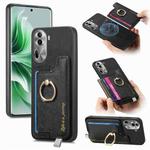 For OPPO Reno11 Pro 5G Global Retro Magsafe Cross Leather Ring Holder Card Bag Phone Case(Black)