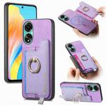 For OPPO A58 4G Retro Magsafe Cross Leather Ring Holder Card Bag Phone Case(Purple)