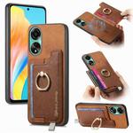 For OPPO A58 4G Retro Magsafe Cross Leather Ring Holder Card Bag Phone Case(Brown)