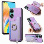 For OPPO A78 4G Retro Magsafe Cross Leather Ring Holder Card Bag Phone Case(Purple)