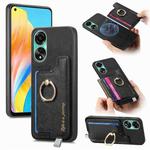 For OPPO A78 4G Retro Magsafe Cross Leather Ring Holder Card Bag Phone Case(Black)