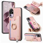 For OPPO Reno10 Pro+ 5G Retro Magsafe Cross Leather Ring Holder Card Bag Phone Case(Pink)