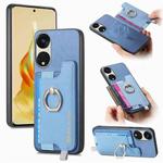 For OPPO Reno8 T / A1 Pro Retro Magsafe Cross Leather Ring Holder Card Bag Phone Case(Blue)