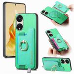 For OPPO Reno8 T / A1 Pro Retro Magsafe Cross Leather Ring Holder Card Bag Phone Case(Green)