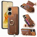 For OPPO Reno8 T / A1 Pro Retro Magsafe Cross Leather Ring Holder Card Bag Phone Case(Brown)