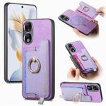 For Honor 90 Pro 5G Retro Magsafe Cross Leather Ring Holder Card Bag Phone Case(Purple)