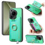 For Huawei Pura 70 Ultra Retro Magsafe Cross Leather Ring Holder Card Bag Phone Case(Green)