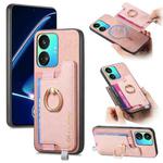 For Realme GT Neo5 SE 5G Retro Magsafe Cross Leather Ring Holder Card Bag Phone Case(Pink)