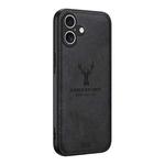 For iPhone 16 Plus Deer Head Cloth Skin All-inclusive Phone Case(Black)