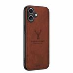 For iPhone 16 Plus Deer Head Cloth Skin All-inclusive Phone Case(Brown)