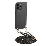 For iPhone 16 Pro Max Carbon Fiber Texture Leather Back Phone Case with Crossbody Strap(Black)