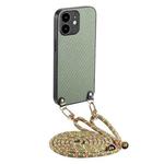 For iPhone 11 Carbon Fiber Texture Leather Back Phone Case with Crossbody Strap(Green)