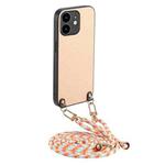 For iPhone 11 Carbon Fiber Texture Leather Back Phone Case with Crossbody Strap(Khaki)