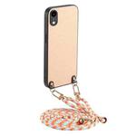 For iPhone XR Carbon Fiber Texture Leather Back Phone Case with Crossbody Strap(Khaki)