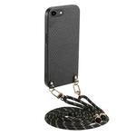 For iPhone 7 / 8 / SE 2022 / SE 2020 Carbon Fiber Texture Leather Back Phone Case with Crossbody Strap(Black)