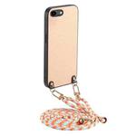 For iPhone 7 / 8 / SE 2022 / SE 2020 Carbon Fiber Texture Leather Back Phone Case with Crossbody Strap(Khaki)