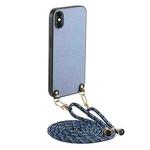 For iPhone X / XS Carbon Fiber Texture Leather Back Phone Case with Crossbody Strap(Blue)