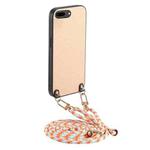 For iPhone 7 Plus / 8 Plus Carbon Fiber Texture Leather Back Phone Case with Crossbody Strap(Khaki)