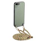 For iPhone 6 / 6s Carbon Fiber Texture Leather Back Phone Case with Crossbody Strap(Green)