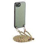 For iPhone 16e Carbon Fiber Texture Leather Back Phone Case with Crossbody Strap(Green)