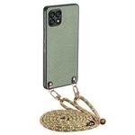 For Samsung Galaxy A22 4G Carbon Fiber Texture Leather Back Cover Phone Case with Crossbody Strap(Green)