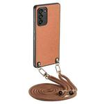 For Samsung Galaxy Note20 Carbon Fiber Texture Leather Back Cover Phone Case with Crossbody Strap(Brown)