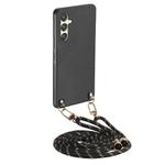 For Samsung Galaxy A15 Carbon Fiber Texture Leather Back Cover Phone Case with Crossbody Strap(Black)