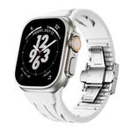 For Apple Watch 44mm / 45mm / 46mm / 49mm Tailor Stainless Steel Silver Butterfly Buckle Silicone Watch Band(White)