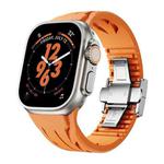 For Apple Watch 44mm / 45mm / 46mm / 49mm Tailor Stainless Steel Silver Butterfly Buckle Silicone Watch Band(Orange)