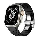 For Apple Watch 44mm / 45mm / 46mm / 49mm Tailor Stainless Steel Silver Butterfly Buckle Silicone Watch Band(Black)