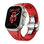 For Apple Watch 44mm / 45mm / 46mm / 49mm Tailor Stainless Steel Silver Butterfly Buckle Silicone Watch Band(Red)