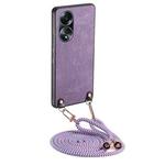 For OPPO A58 4G Vintage Leather PC Back Cover Phone Case with Crossbody Strap(Purple)