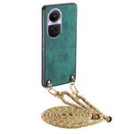 For OPPO Reno10 Pro Global Vintage Leather PC Back Cover Phone Case with Crossbody Strap(Green)