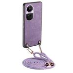 For OPPO Reno10 Pro Global Vintage Leather PC Back Cover Phone Case with Crossbody Strap(Purple)