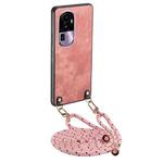 For OPPO Reno10 Pro+ Vintage Leather PC Back Cover Phone Case with Crossbody Strap(Pink)