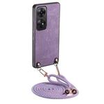 For OPPO Reno8 T 4G Vintage Leather PC Back Cover Phone Case with Crossbody Strap(Purple)