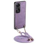 For OPPO A58 5G Vintage Leather PC Back Cover Phone Case with Crossbody Strap(Purple)