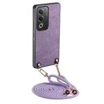 For OPPO A17K Vintage Leather PC Back Cover Phone Case with Crossbody Strap(Purple)