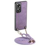 For OPPO A17 Vintage Leather PC Back Cover Phone Case with Crossbody Strap(Purple)