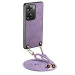 For OPPO A57 4G Vintage Leather PC Back Cover Phone Case with Crossbody Strap(Purple)