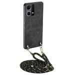 For OPPO Reno7 4G Vintage Leather PC Back Cover Phone Case with Crossbody Strap(Black)