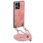 For OPPO Reno7 4G Vintage Leather PC Back Cover Phone Case with Crossbody Strap(Pink)