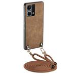 For OPPO Reno7 4G Vintage Leather PC Back Cover Phone Case with Crossbody Strap(Brown)